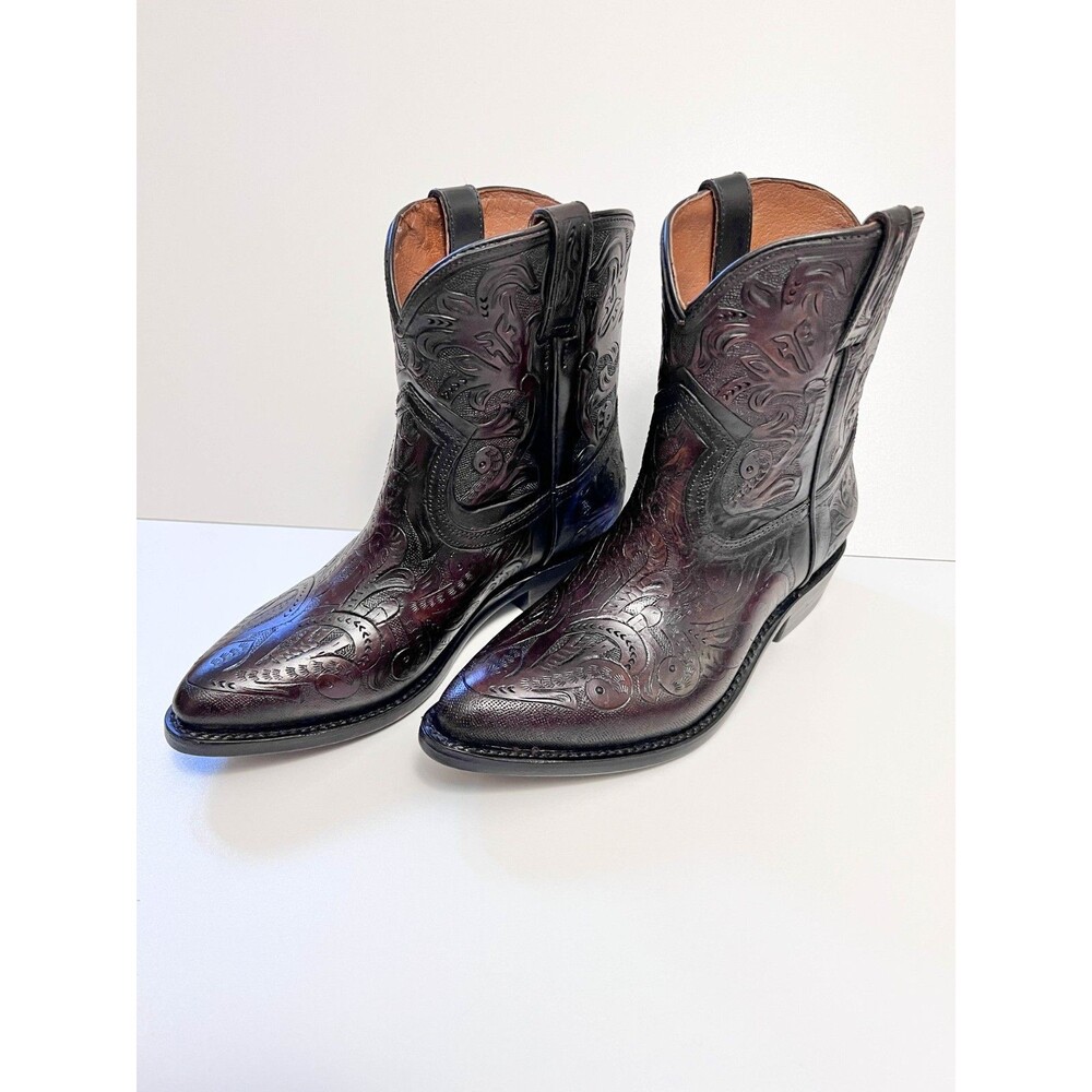 $479 Msrp Frye Billy Short Tooled Western Cowgirl Leather Brown Ankle Boots 8.5